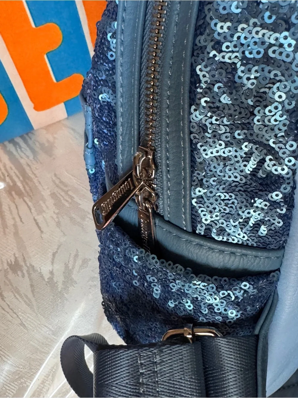 Disney Sparkling Blue Sequin Mini Backpack with Mouse Ears